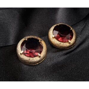 Vintage 1960's Gold-Toned Clip-On Earrings With Bold Red Glass Stones